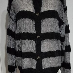 Black and Gray Striped Women's Sweater